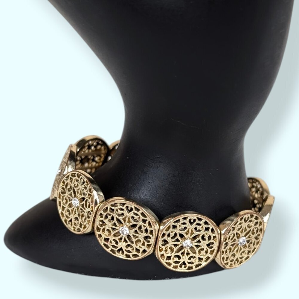 Gold Tone Cut Out Link Stretch Bracelet
